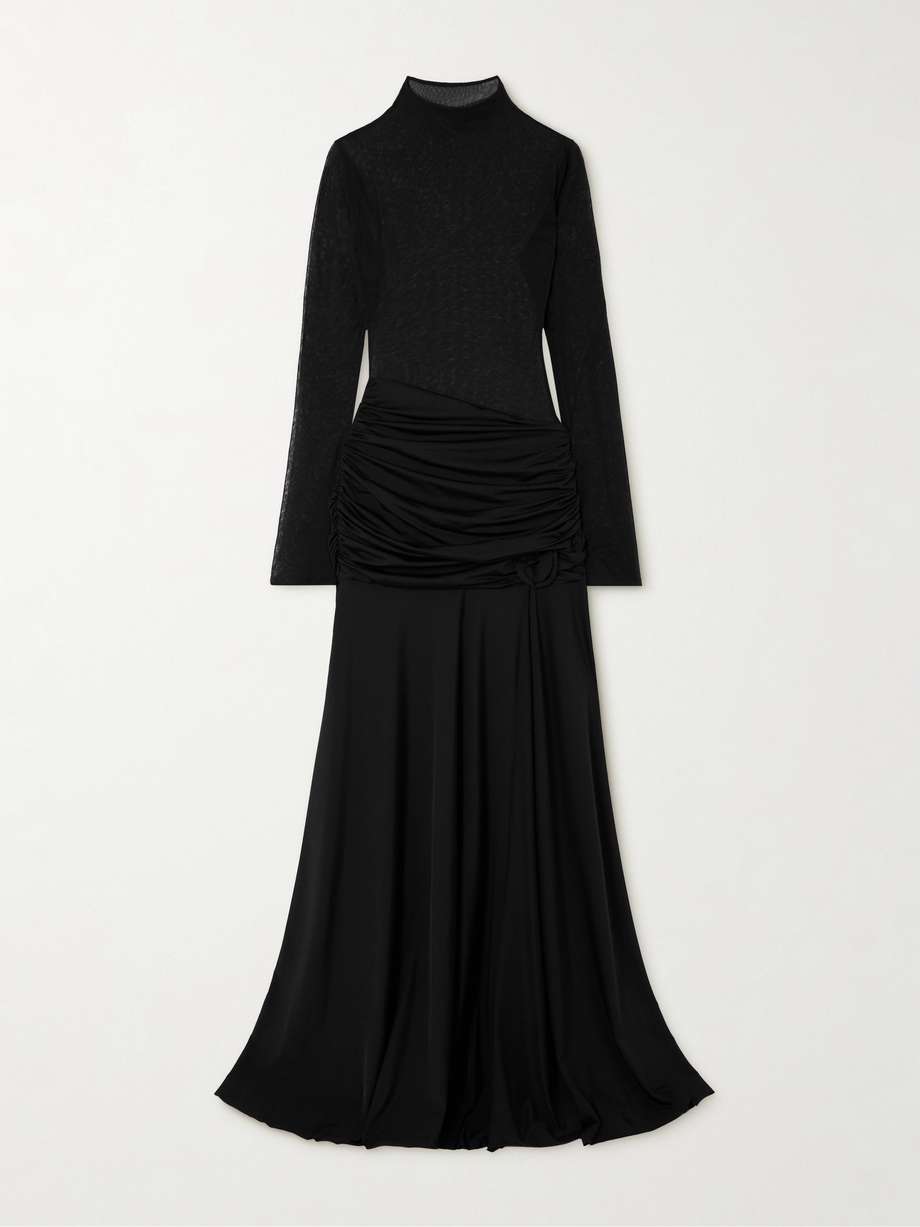 mageia draped tulle and stretch satin-jersey maxi dress
