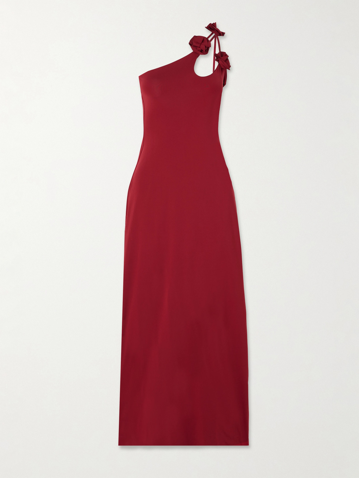 Maygel Coronel Celosía One-shoulder Appliquéd Stretch-jersey Midi Dress In Red