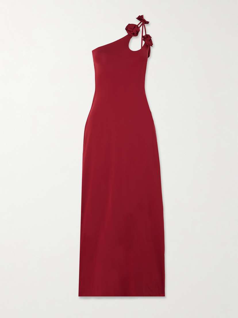 Maygel Coronel Celosía One-shoulder Appliquéd Stretch-jersey Midi Dress