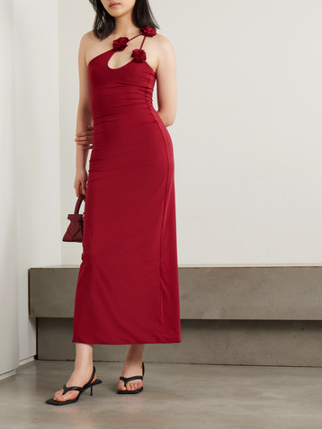 Maygel Coronel Celosía one-shoulder appliquéd stretch-jersey midi dress
