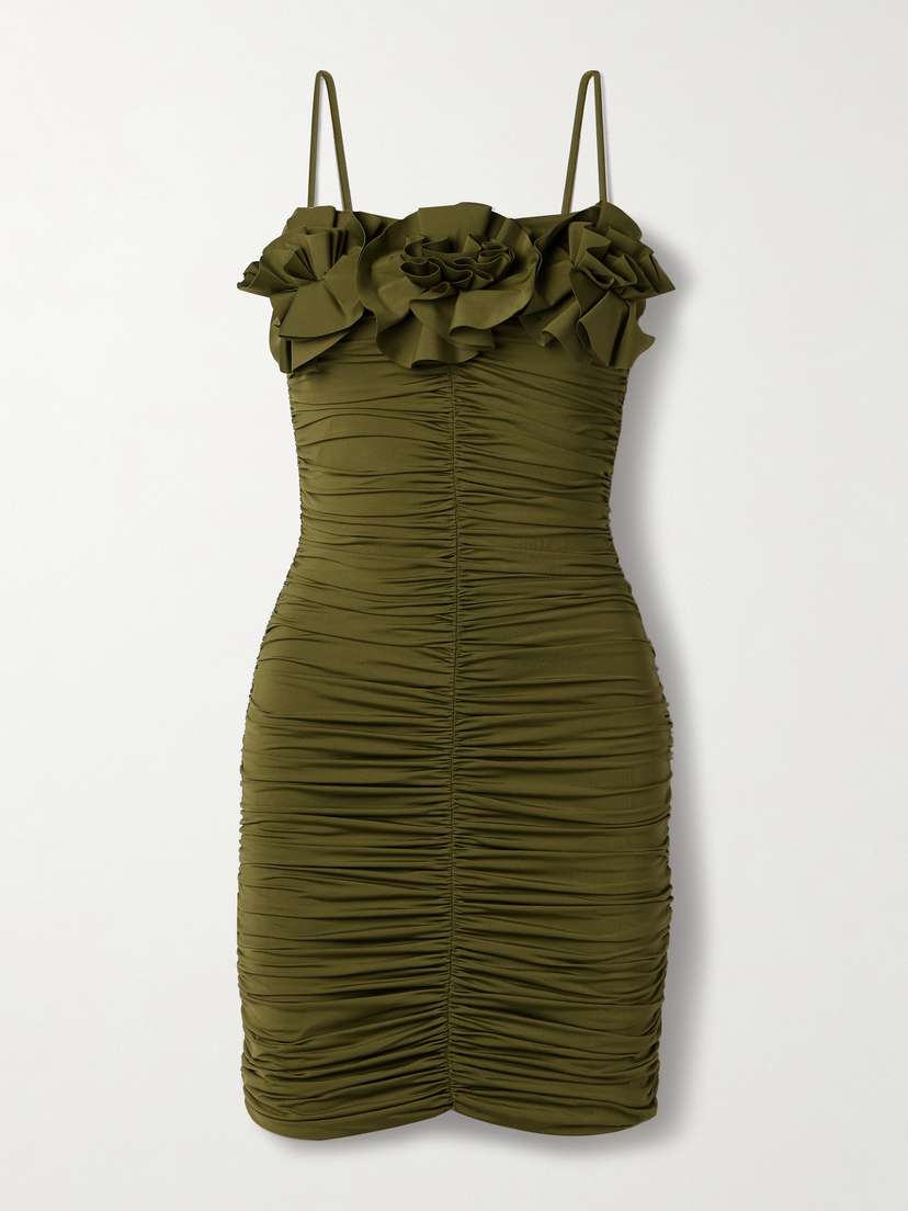 Maygel Coronel Estribo Appliquéd Ruched Stretch-jersey Mini Dress