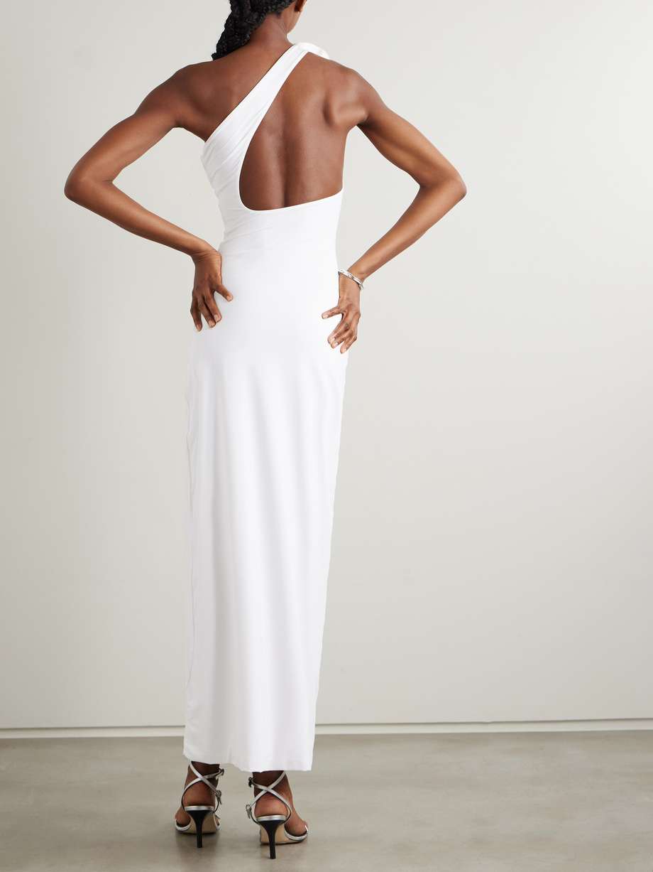 adda one-shoulder appliquéd stretch-jersey maxi dress