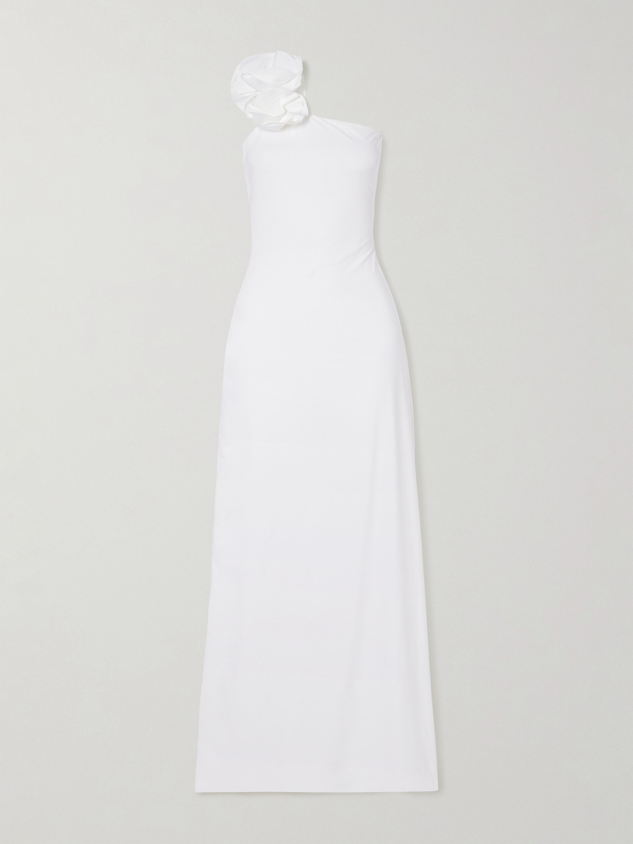 Maygel Coronel Adda One-shoulder Appliquéd Stretch-jersey Maxi Dress In Off-white