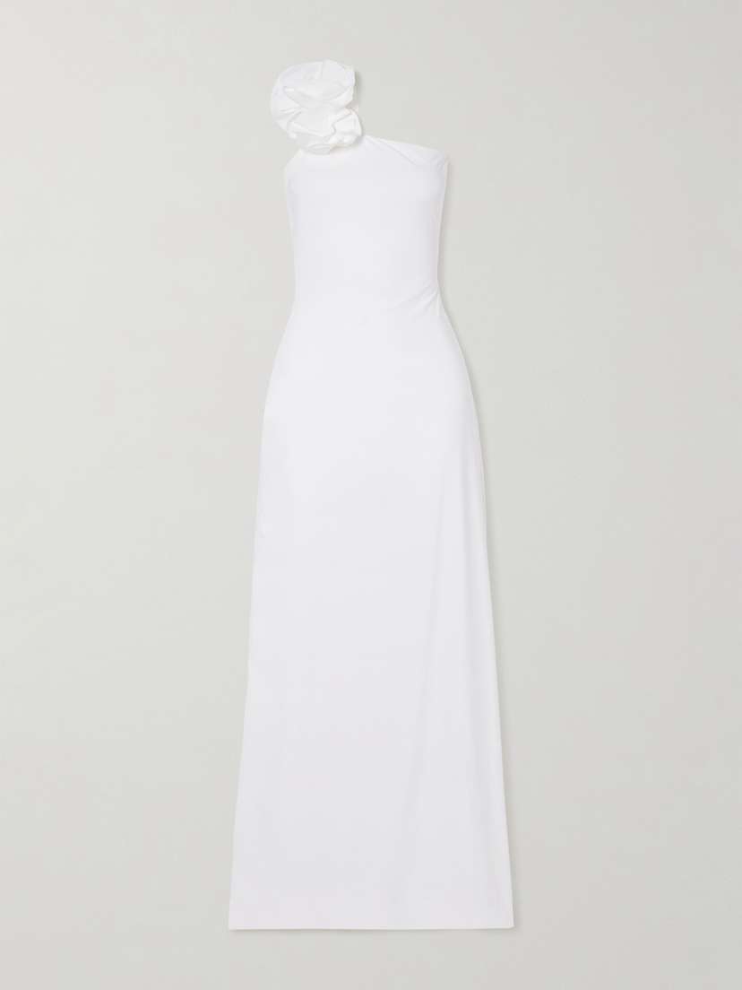 Maygel Coronel Adda One-shoulder Appliquéd Stretch-jersey Maxi Dress