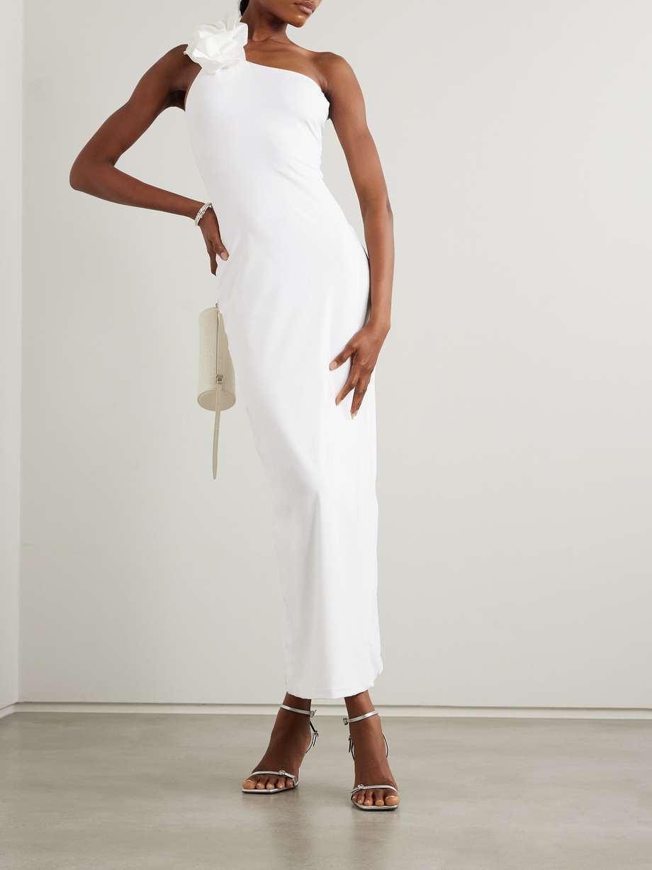 adda one-shoulder appliquéd stretch-jersey maxi dress
