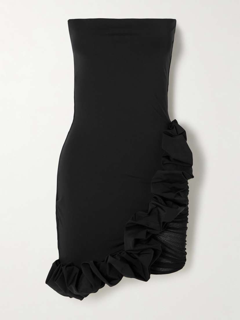 Maygel Coronel Chari Strapless Tulle-trimmed Ruffled Stretch-jersey Mini Dress