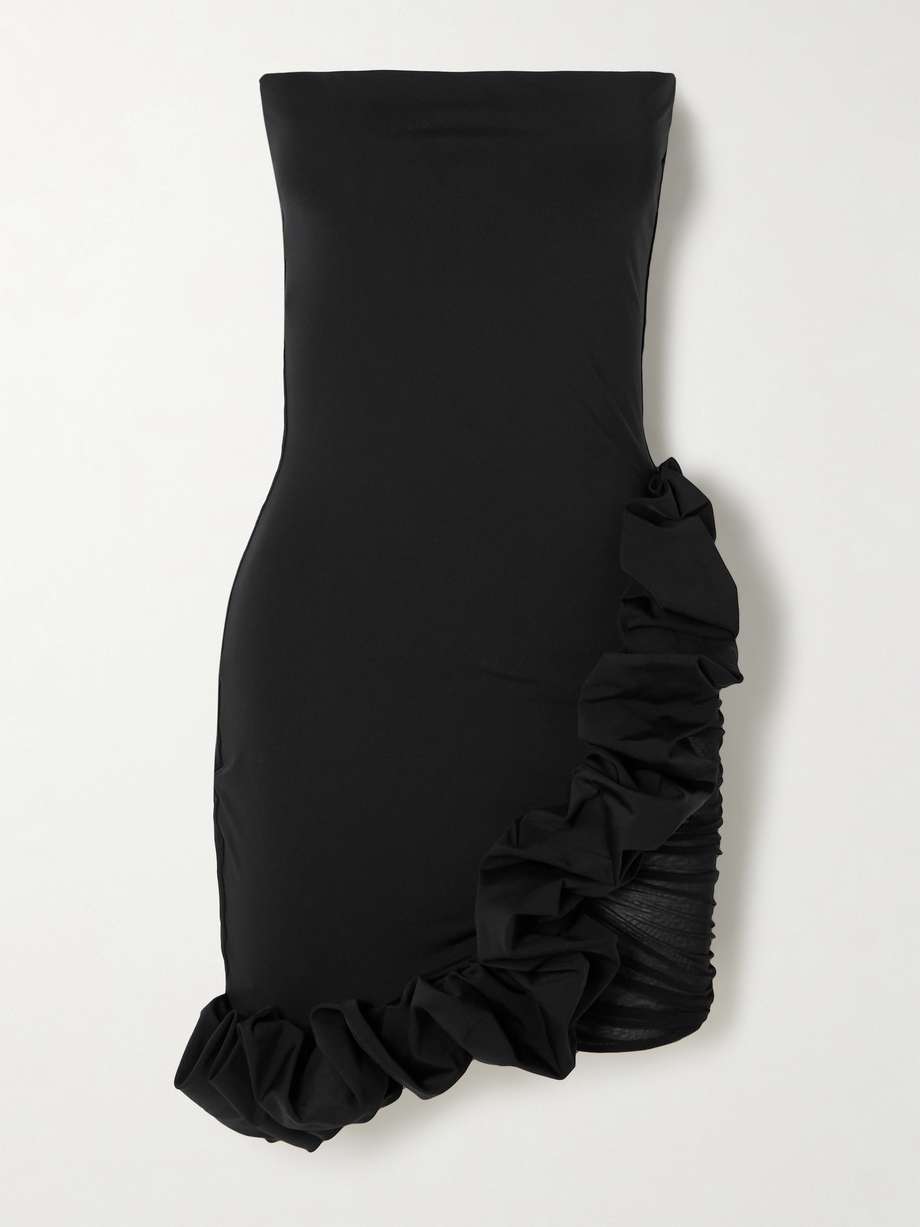 chari strapless tulle-trimmed ruffled stretch-jersey mini dress