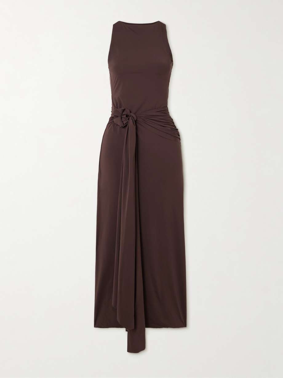 tirso open-back appliquéd knotted stretch-jersey midi dress