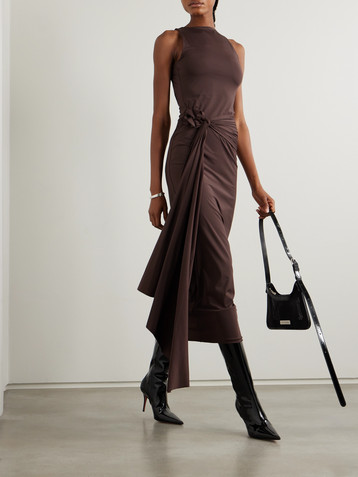 Maygel Coronel Tirso open-back appliquéd knotted stretch-jersey midi dress