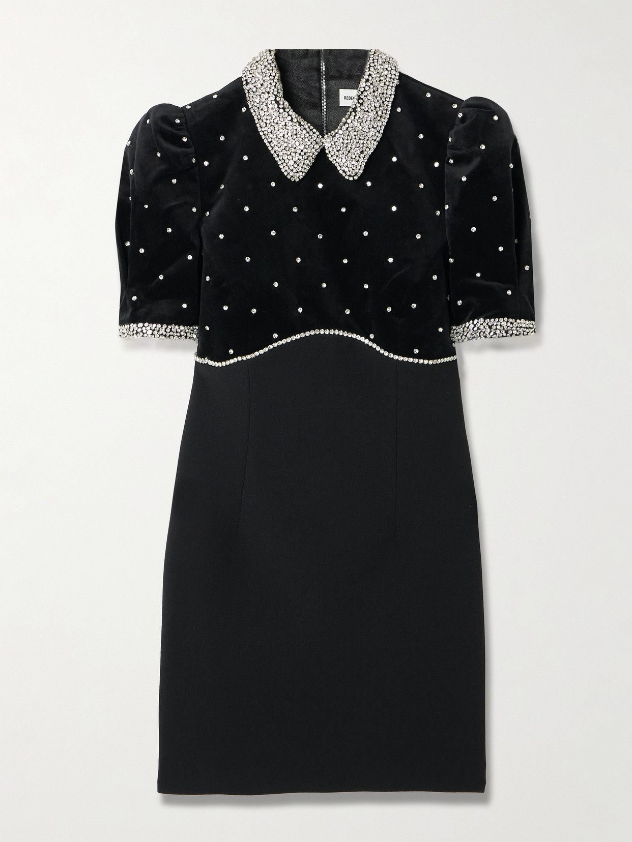 Rebecca Vallance Giovanna Crystal-embellished Velvet And Crepe Mini Dress In Black
