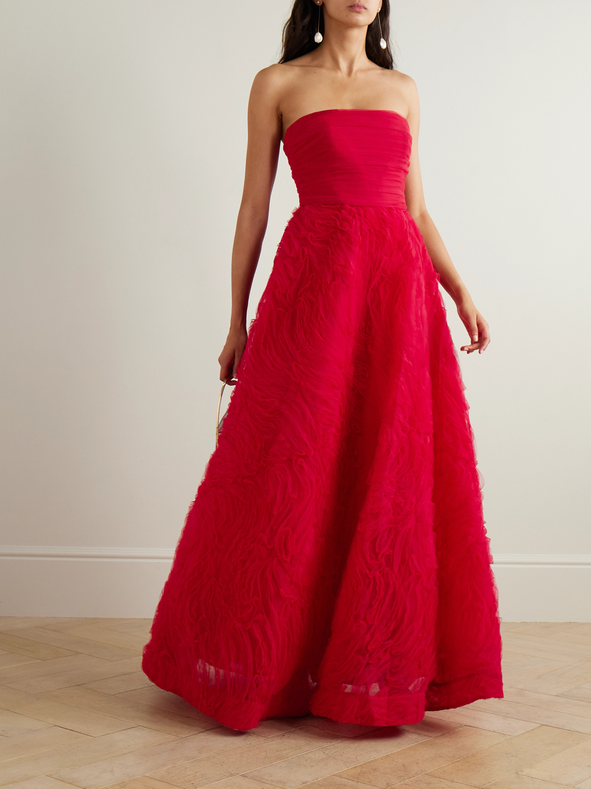rebecca vallance luiza pleated strapless midi dress REBECCA VALLANCE