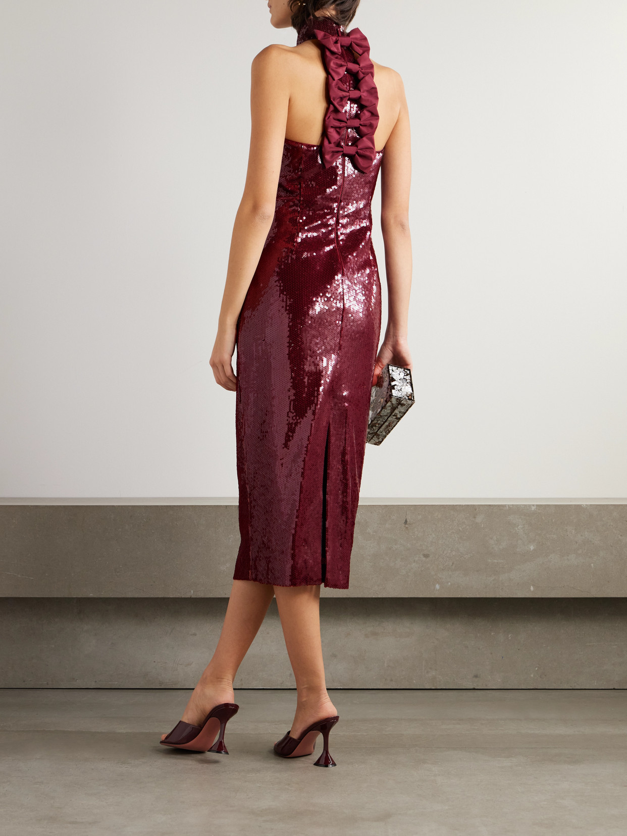Rebecca Vallance Zelda Bow-detailed Sequined Satin Midi Dress In Red
