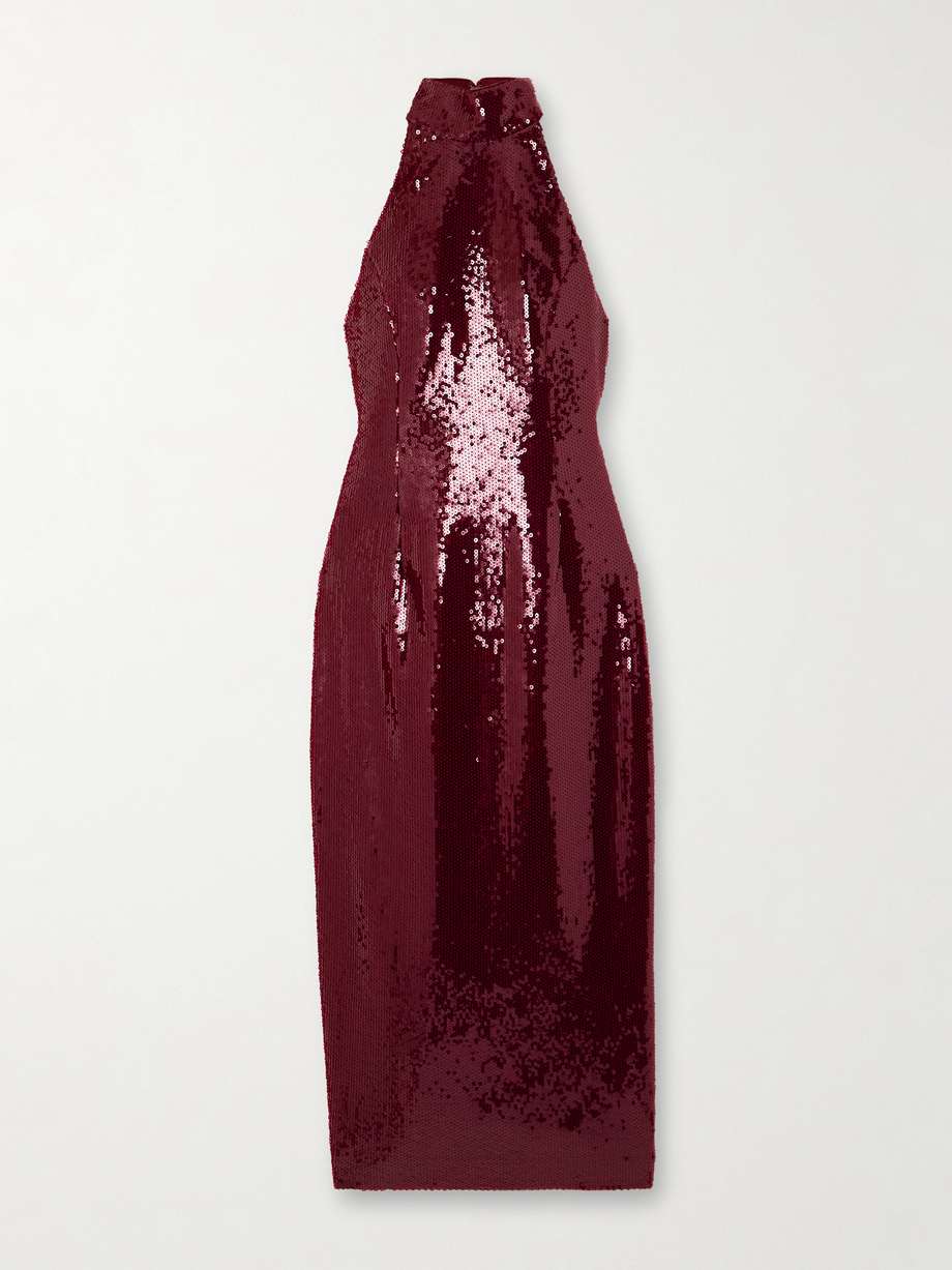 zelda bow-detailed sequined satin midi dress
