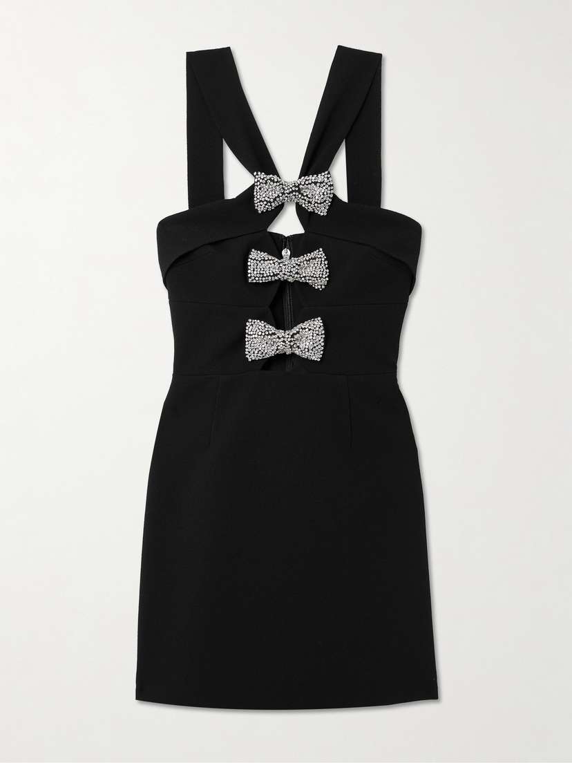 Rebecca Vallance Eliana Cutout Bow And Crystal-embellished Stretch-cady Mini Dress