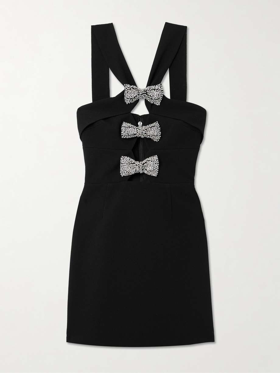 eliana cutout bow and crystal-embellished stretch-cady mini dress