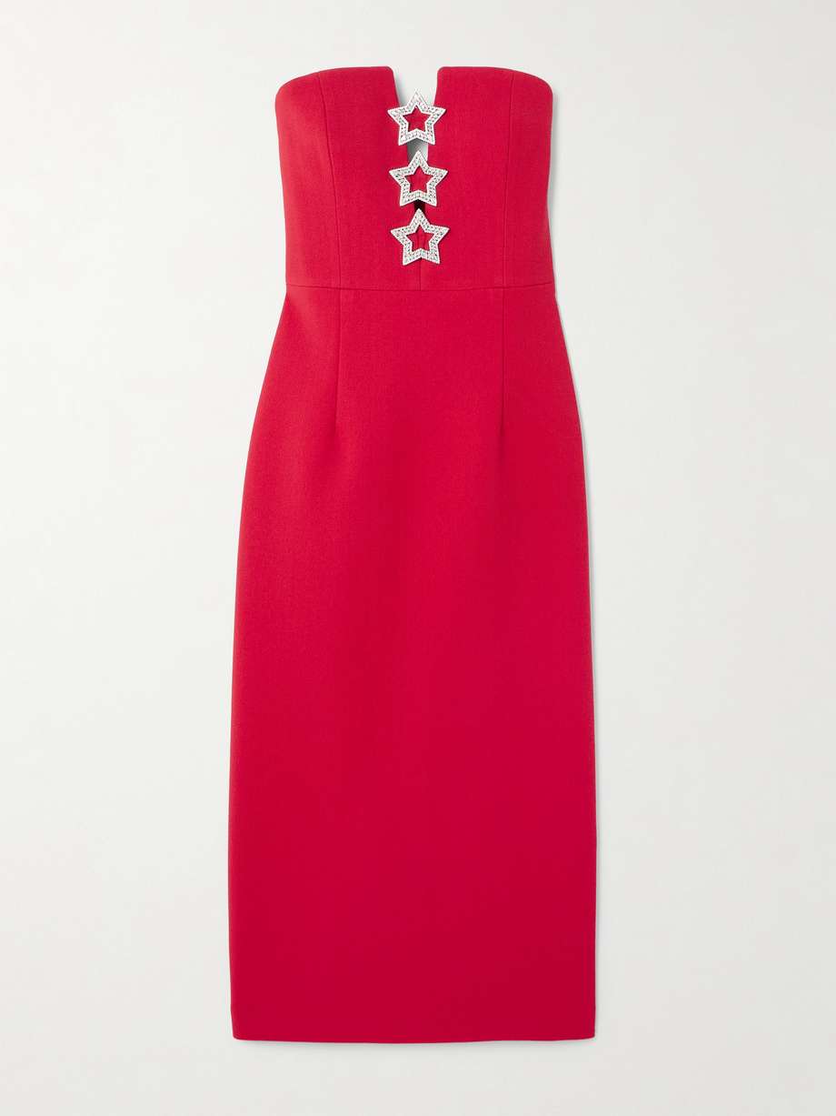 akari strapless cutout crystal-embellished cady midi dress