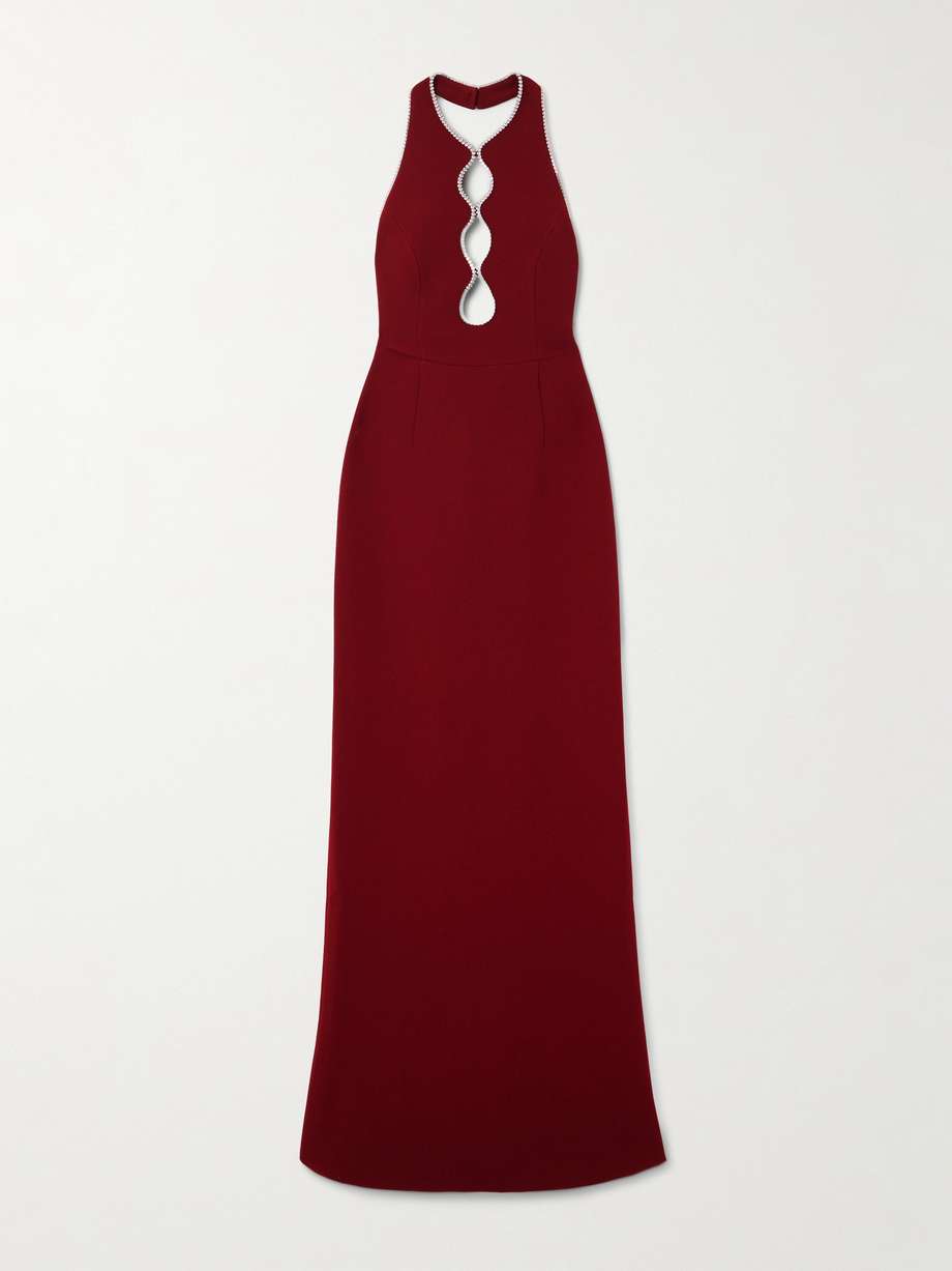 akari crystal-embellished cutout cady halterneck  gown