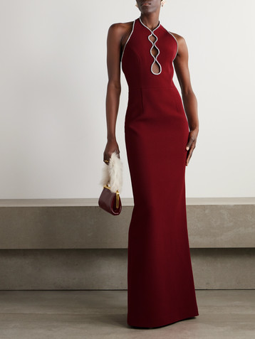 Rebecca Vallance Akari crystal-embellished cutout cady halterneck  gown
