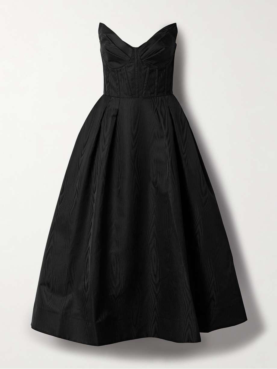 luiza strapless pleated moire midi dress