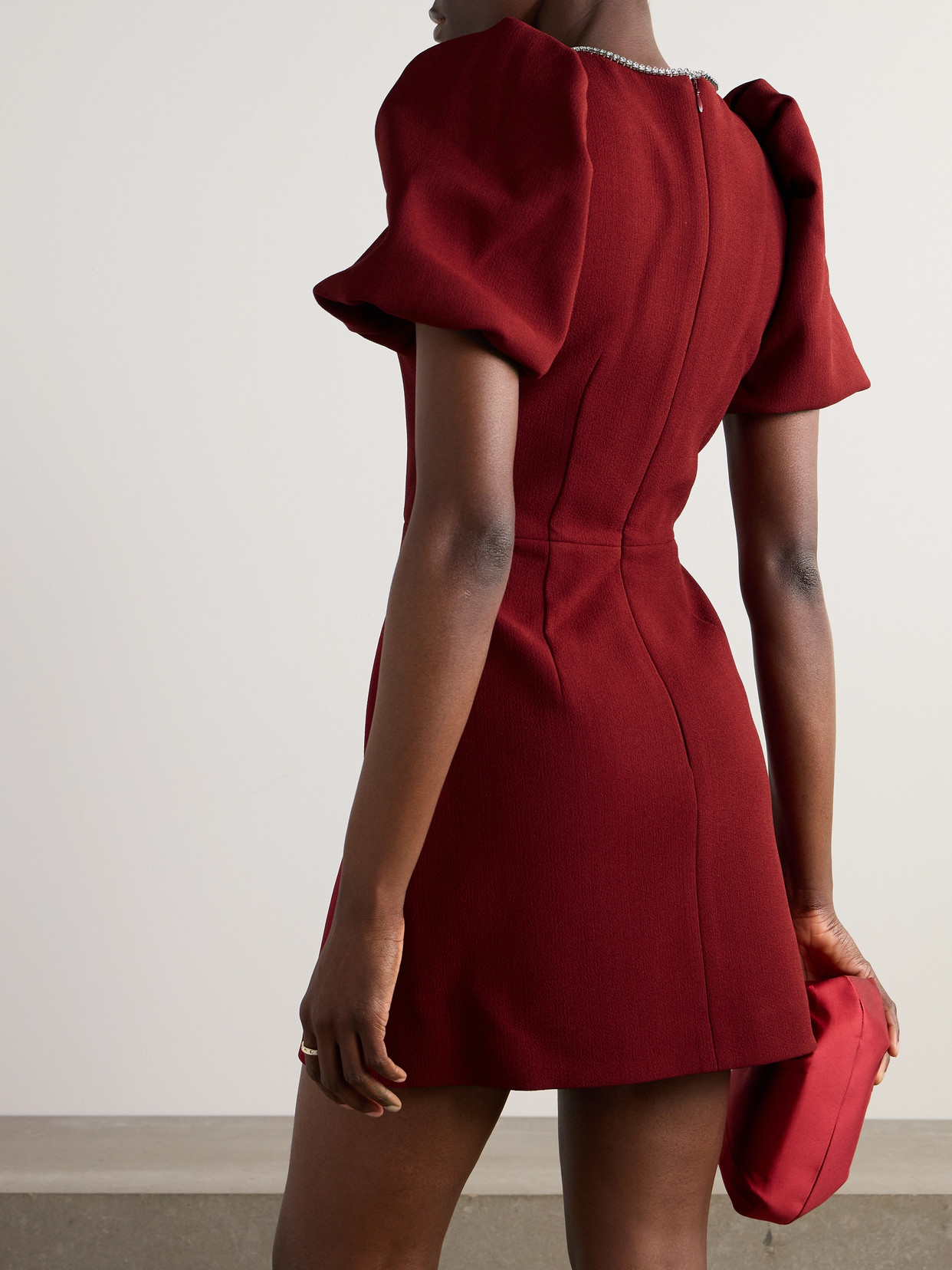 Rebecca Vallance Estella Crystal-embellished Cutout Cady Mini Dress In Burgundy