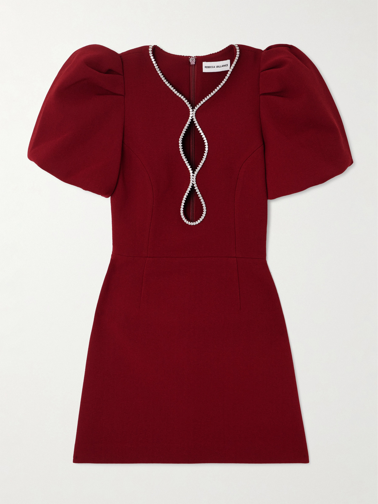 Rebecca Vallance Estella Crystal-embellished Cutout Cady Mini Dress In Burgundy
