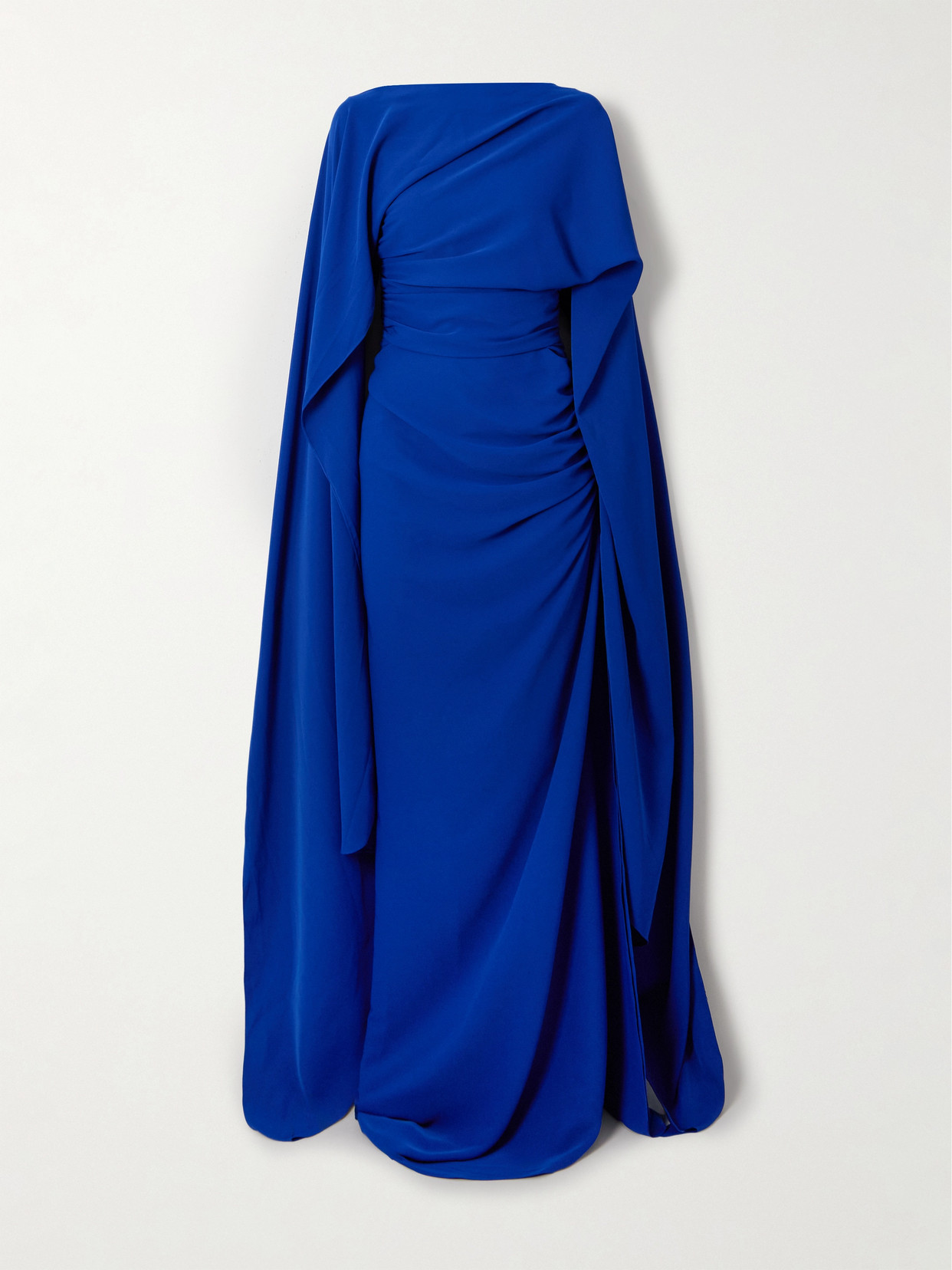 Marmar Halim Draped Ruched Silk-blend Crepe De Chine Gown In Blue