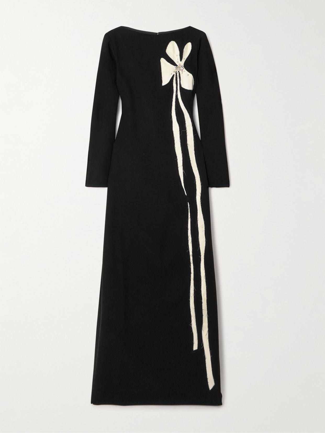Marmar Halim Crystal-embellished Appliquéd Silk-blend Crepe Gown In Black
