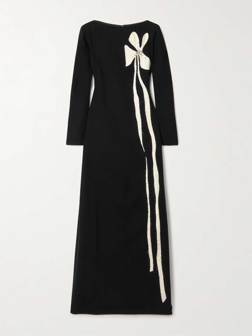 Marmar Halim Crystal-embellished Appliquéd Silk-blend Crepe Gown