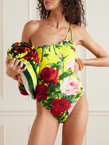 Dolce&Gabbana One-shoulder floral-print swimsuit