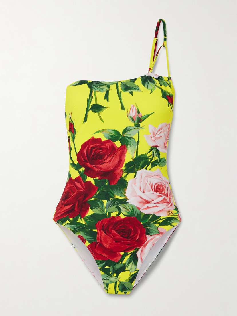 Dolce & Gabbana One-shoulder Floral-print Swimsuit