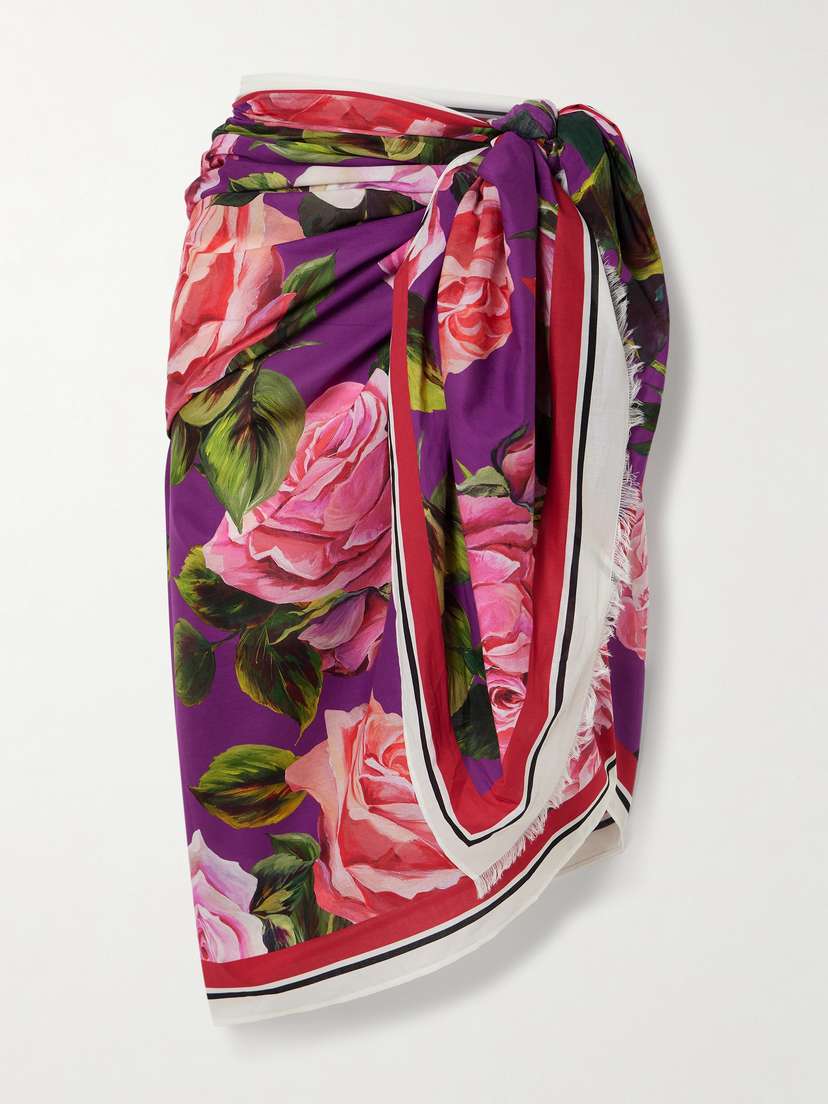 Dolce & Gabbana Frayed Floral-print Cotton Pareo