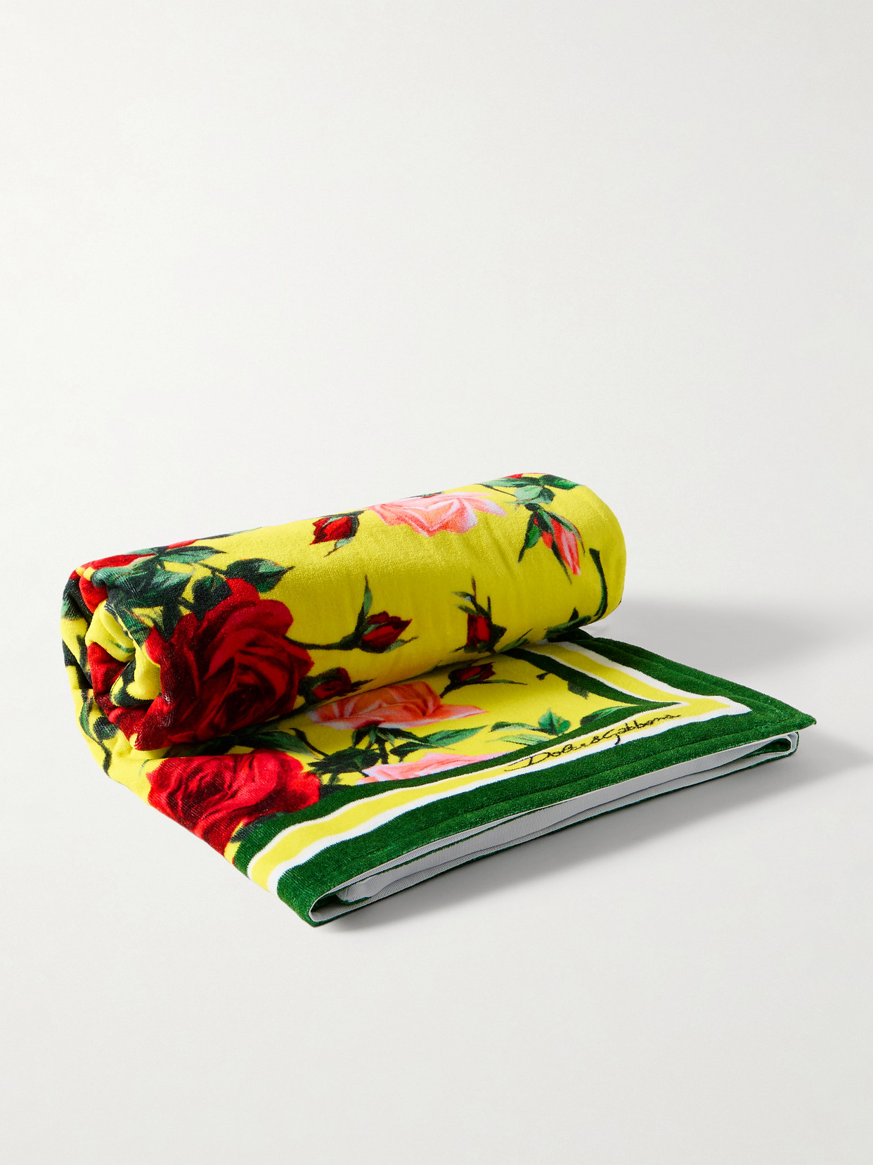 Dolce & Gabbana Floral-print Cotton-terry Towel In Yellow