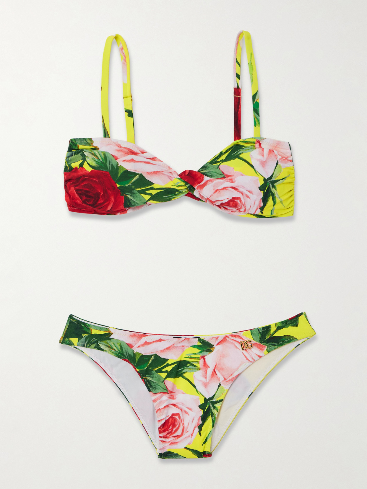 Dolce & Gabbana Twist-front Floral-print Bikini In Green