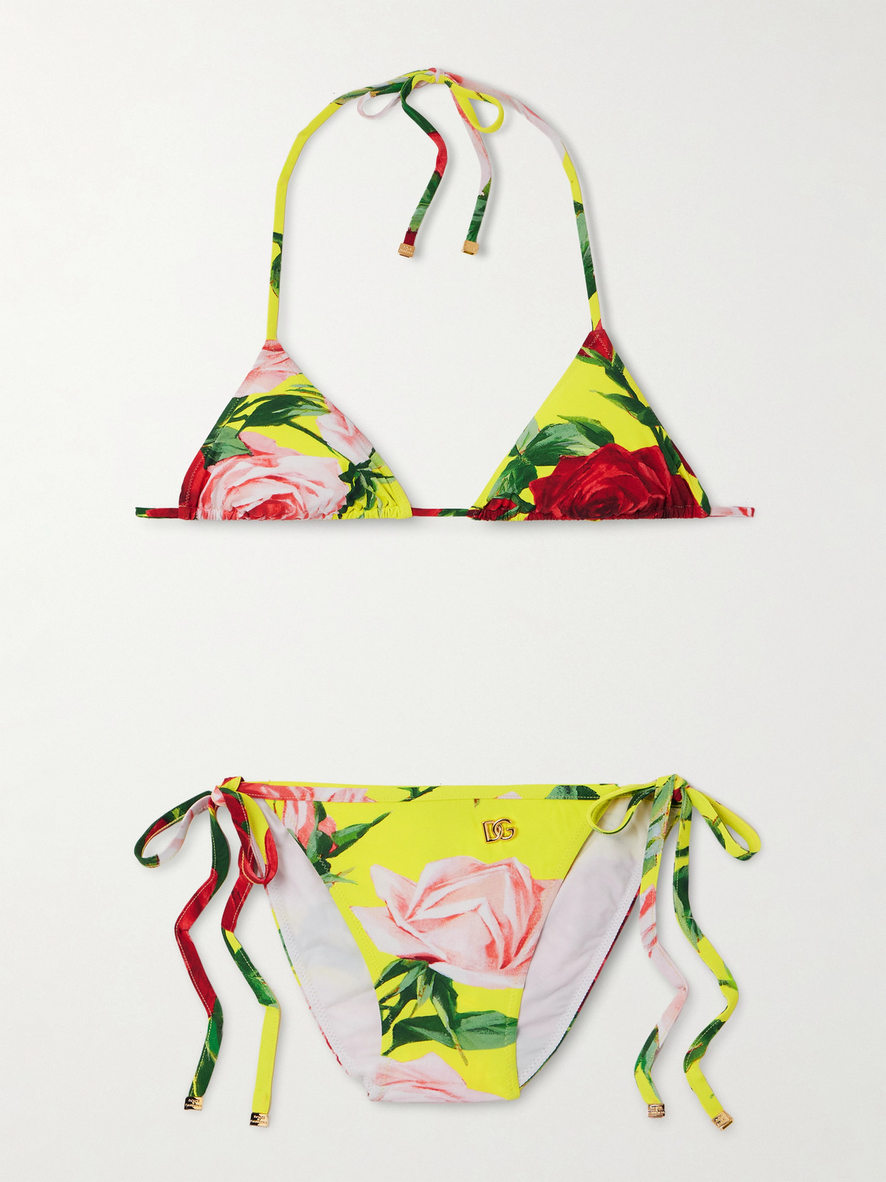 Dolce & Gabbana Floral-print Triangle Bikini In Green