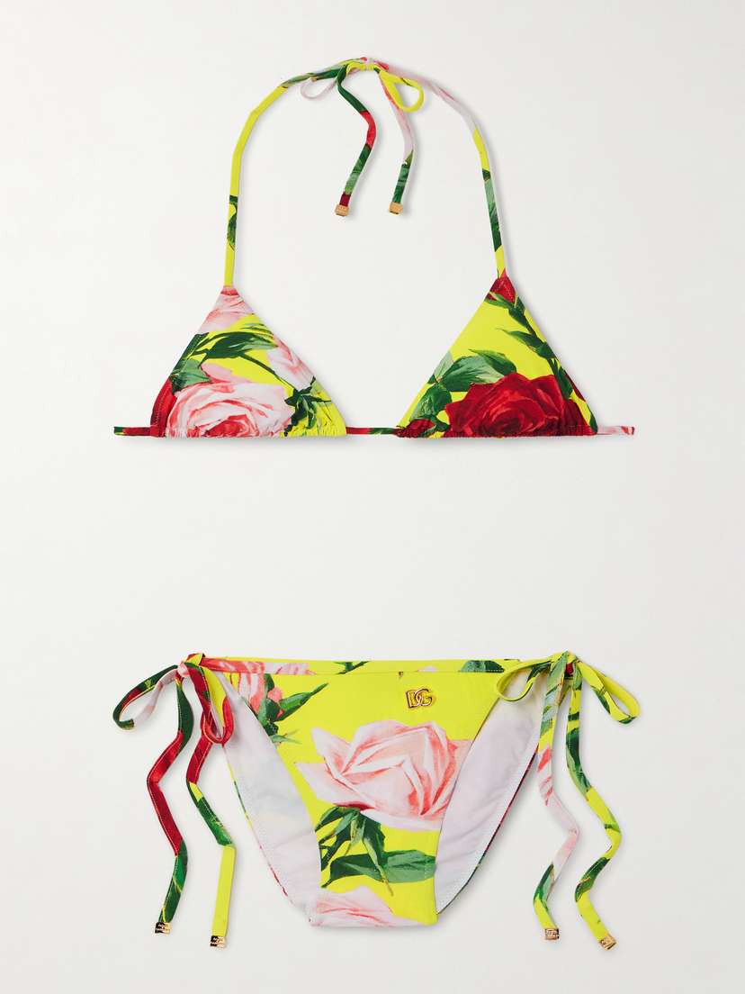 Dolce & Gabbana Floral-print Triangle Bikini