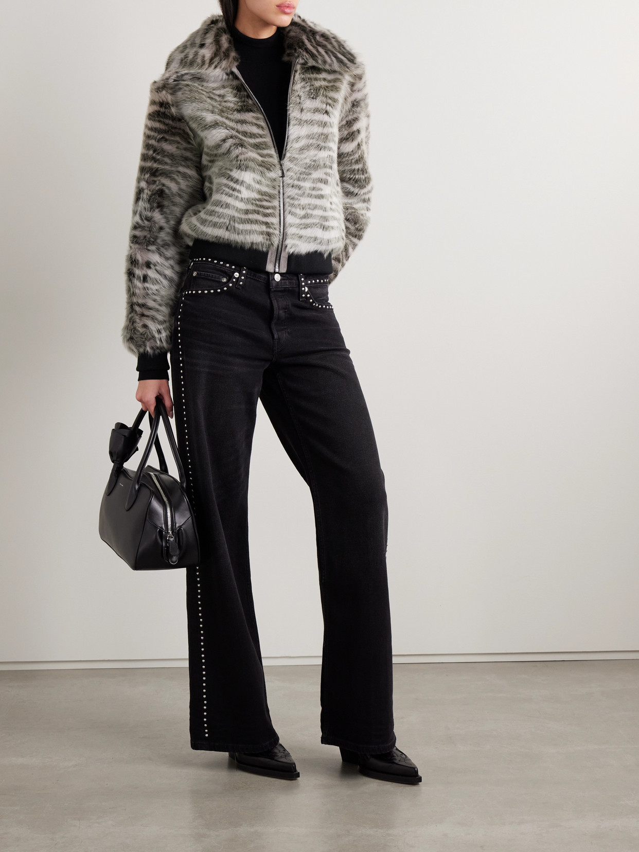 Dodo Bar Or Nia Zebra-print Shearling Bomber Jacket In Black