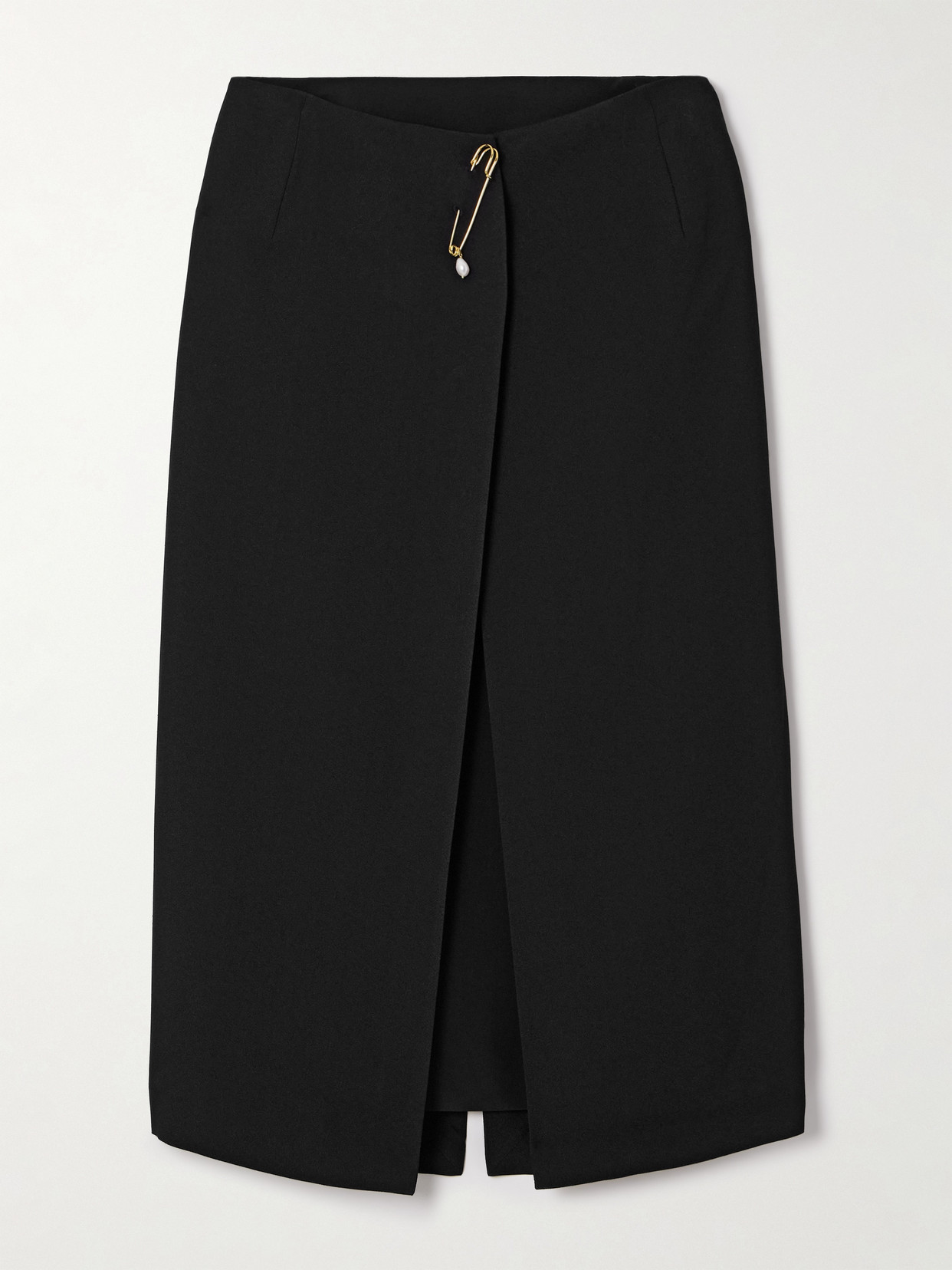 Carven Wrap-effect Embellished Crepe Midi Skirt In Black