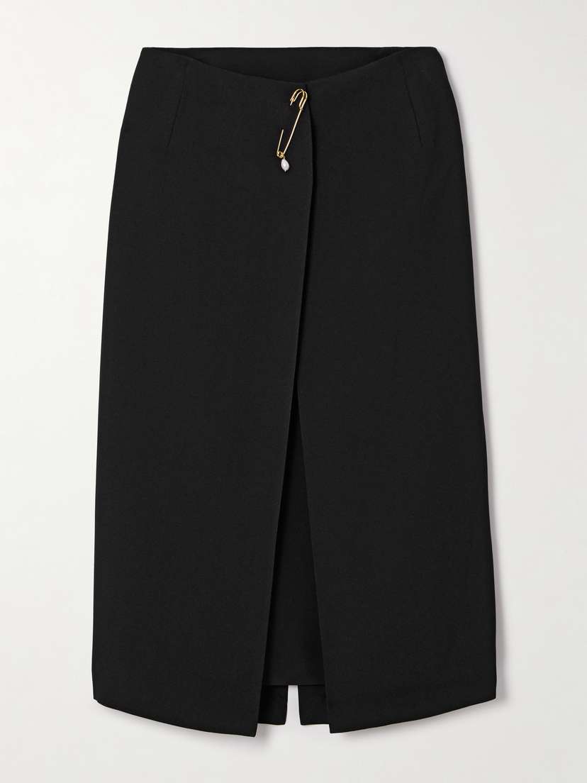 CARVEN Wrap-effect Embellished Crepe Midi Skirt