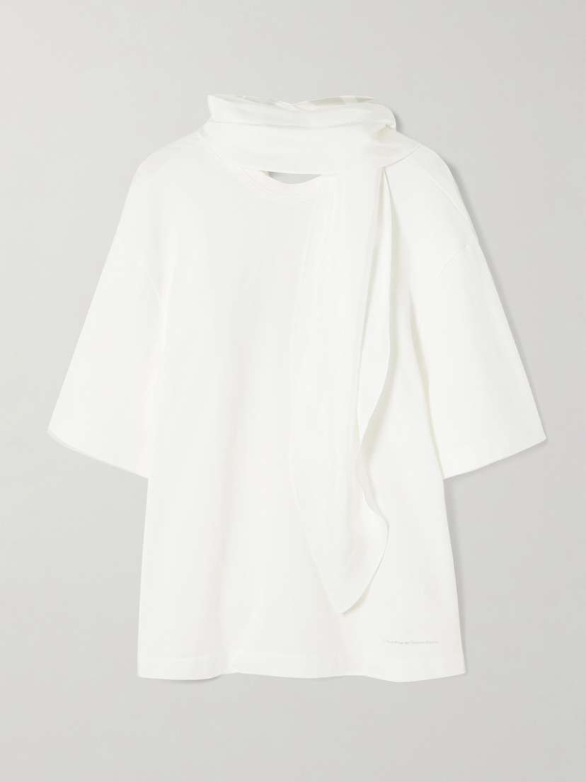 CARVEN Oversized Scarf-detailed Silk Twill-trimmed Cotton-jersey T-shirt