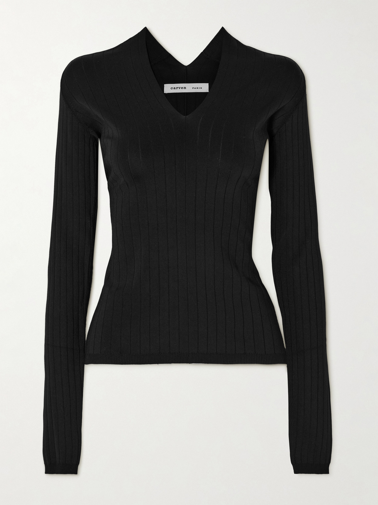 CARVEN - Ribbed Silk-blend Top - Black
