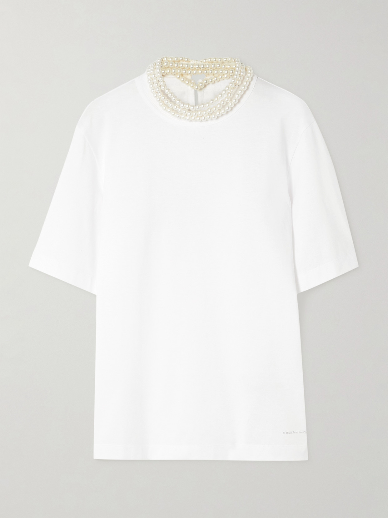 Carven Faux Pearl-embellished Cotton-jersey T-shirt In White