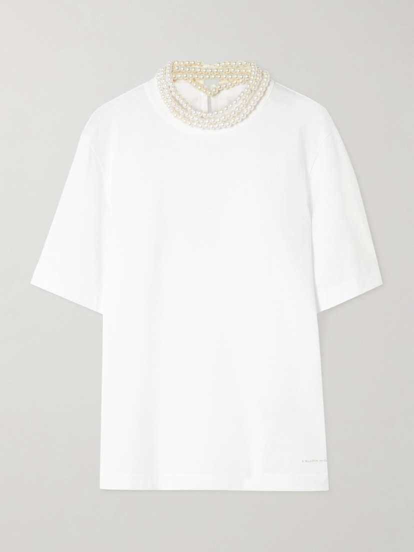 CARVEN Faux Pearl-embellished Cotton-jersey T-shirt