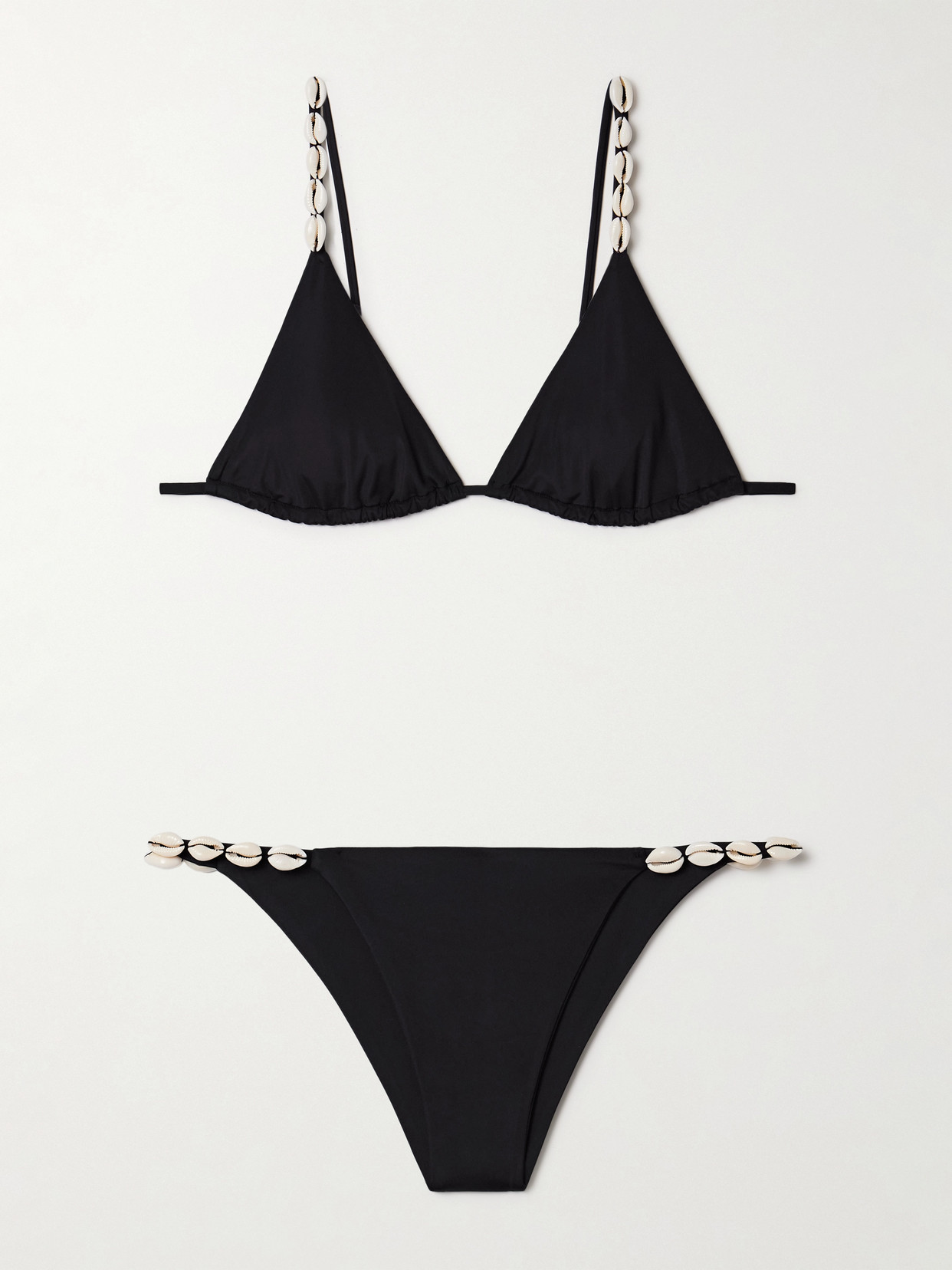 Sara Cristina Cowries Embellished Triangle Bikini In Black