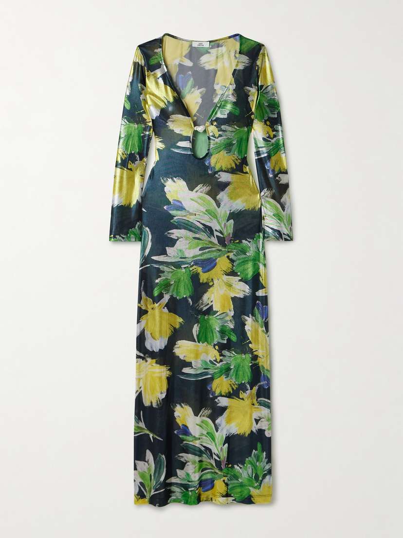 SARA CRISTINA Marina Embellished Floral-print Stretch-mesh Maxi Dress