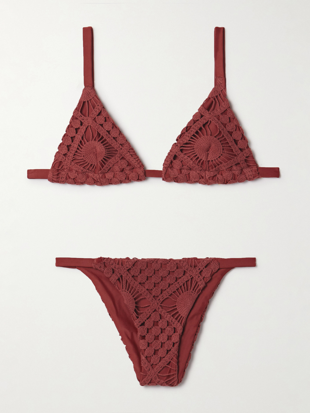 Sara Cristina Sun Crocheted Cotton Triangle Bikini In Red