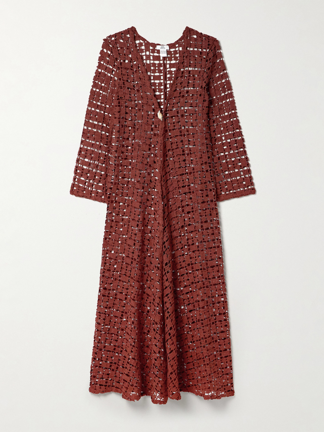Sara Cristina Nerea Embellished Crocheted Cotton Maxi Dress In Red