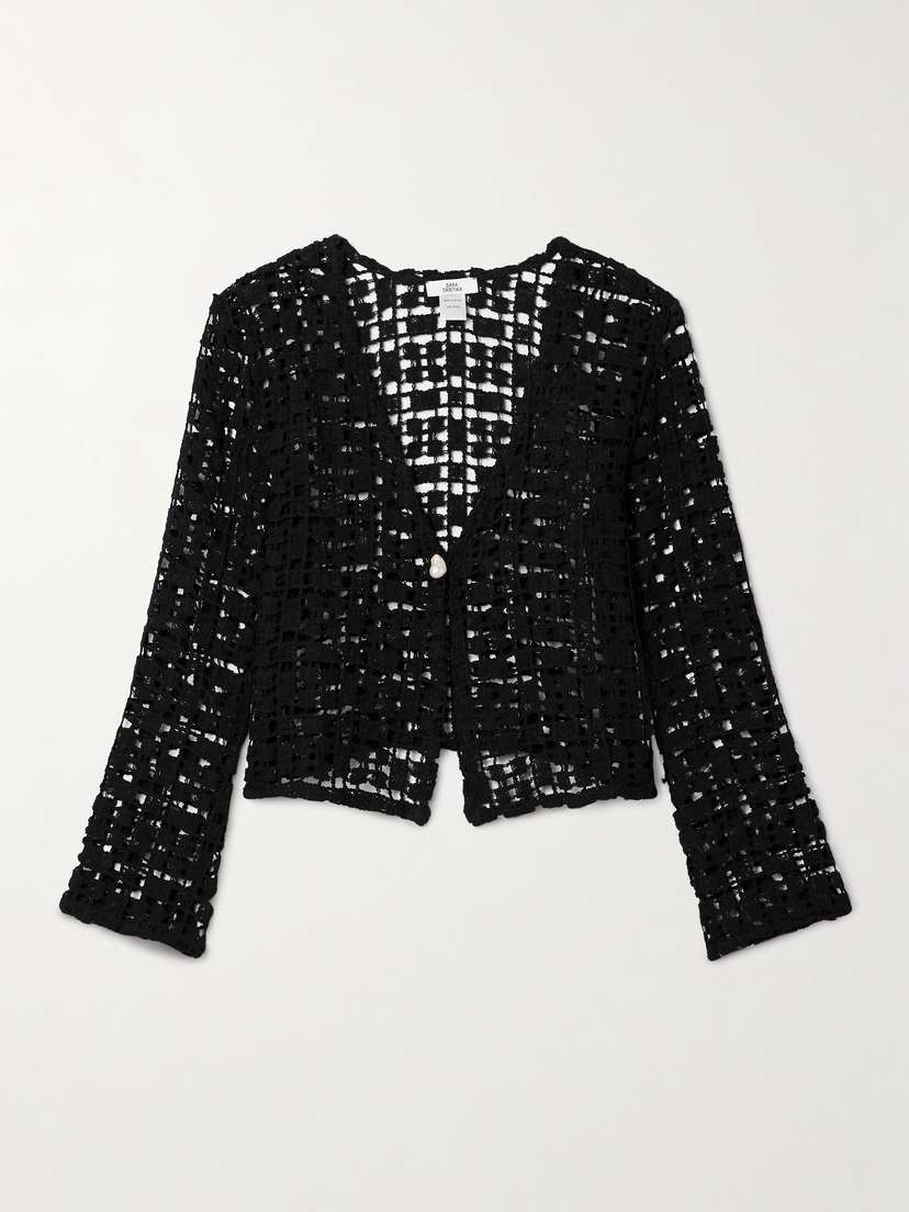 SARA CRISTINA Nerea Embellished Crocheted Cotton Top - x large