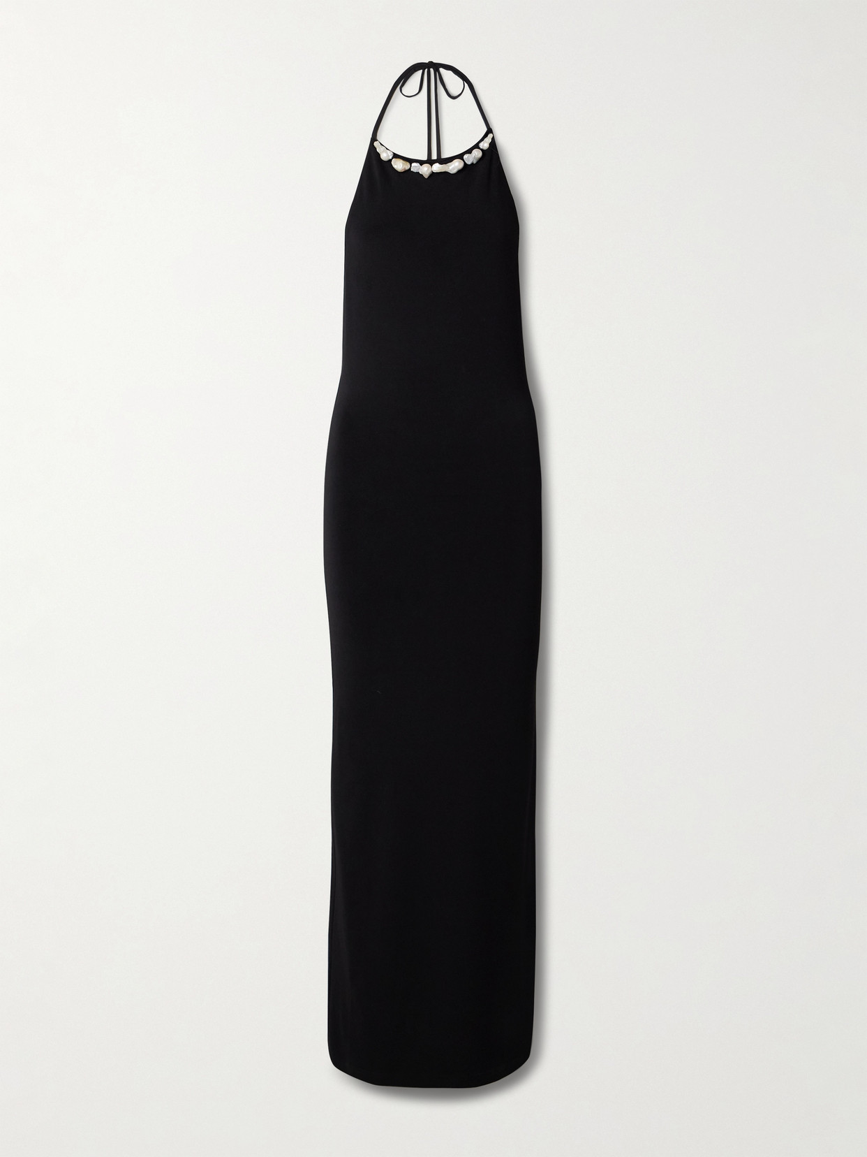 Sara Cristina Orchid Embellished Stretch-jersey Halterneck Maxi Dress In Black