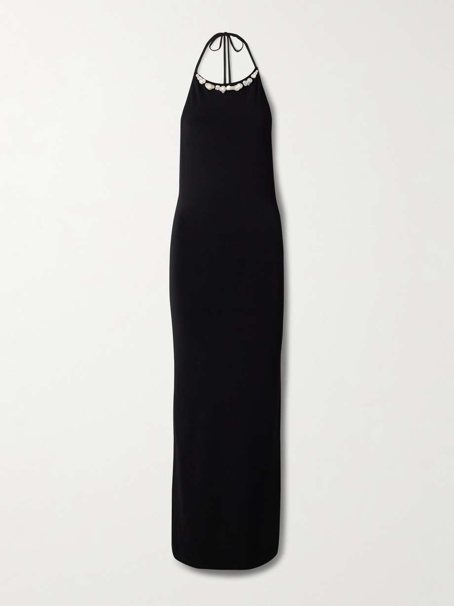 orchid embellished stretch-jersey halterneck maxi dress