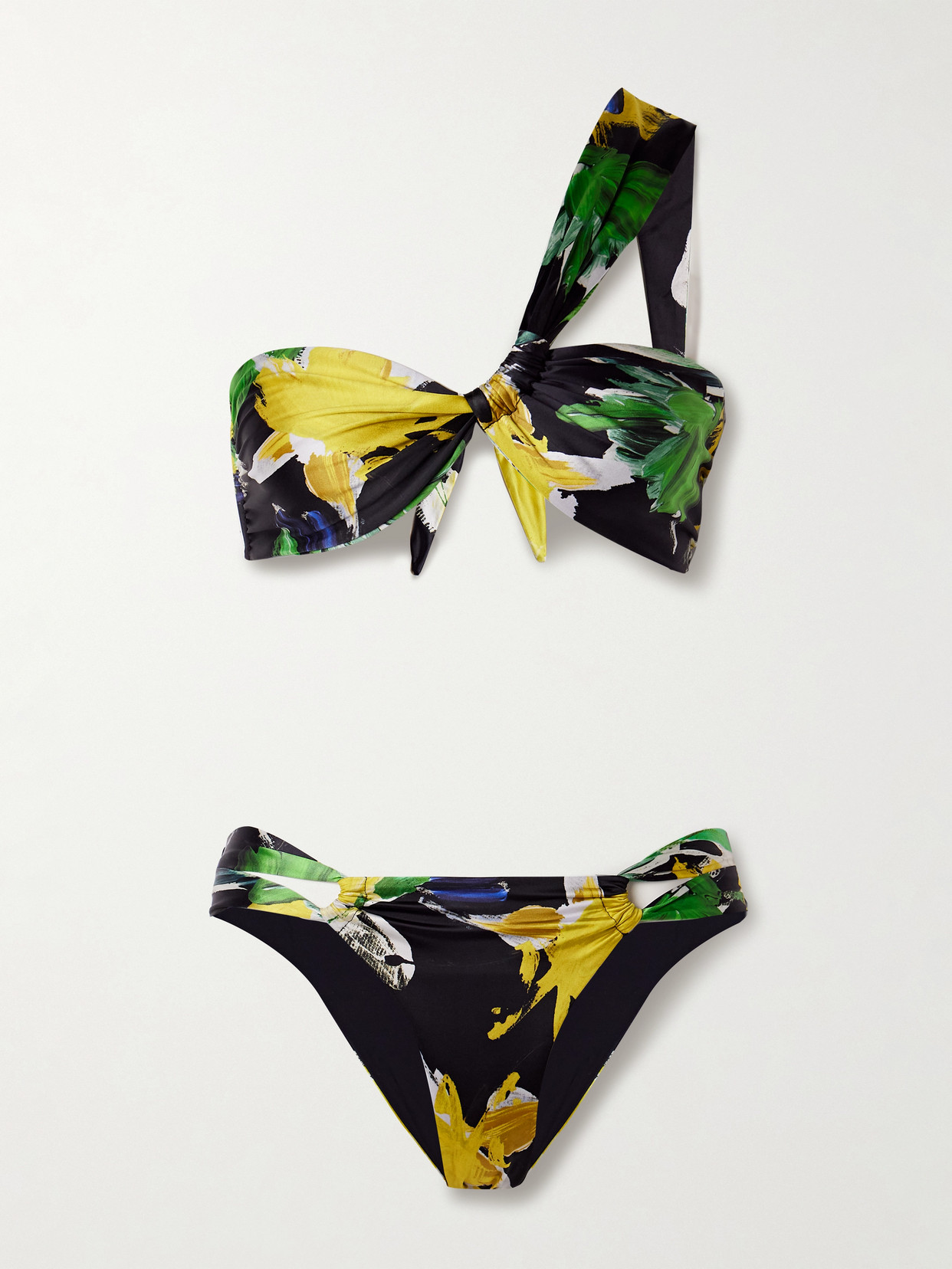 Sara Cristina Narcissus One-shoulder Printed Stretch-econyl® Bikini In Black